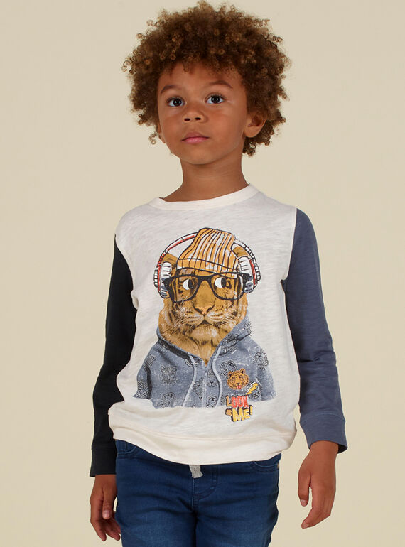 T-shirt manches longues tricolore à motif tigre personnifié enfant garçon MOHITEE2 / 21W902U1TML002