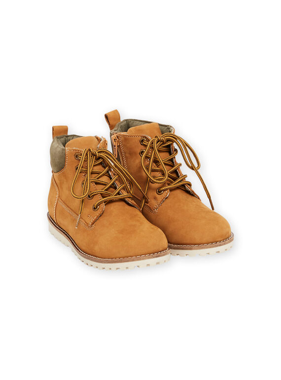 Boots cuir camel à lacets enfant garçon MOBOOTALEXY / 21XK3682D0D804
