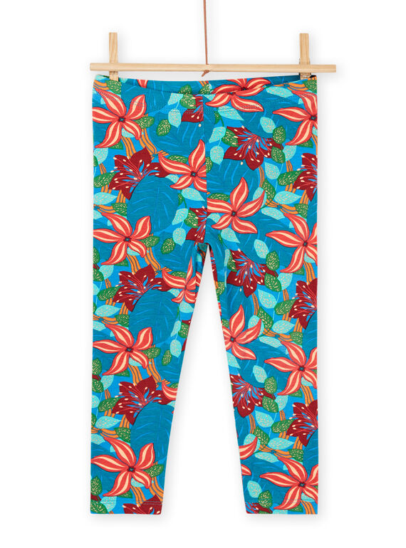 Legging turquoise foncé à imprimé fleurs RYABALEG / 23SI01W1CALC217