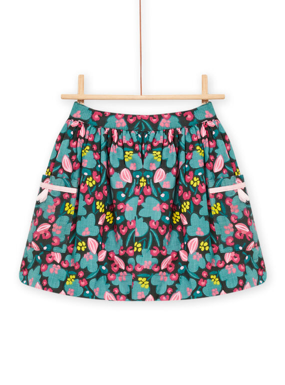 Jupe twill vert kaki imprimé fleuri enfant fille MAKAJUP2 / 21W901I2JUPG604