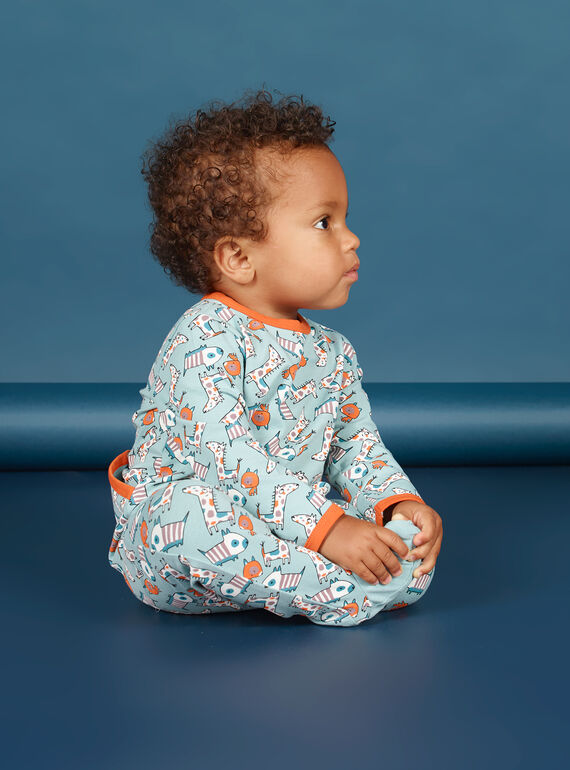 Grenouillère vert d'eau et orange imprimé chien bébé garçon MEGAGREAOP / 21WH1434GRE219