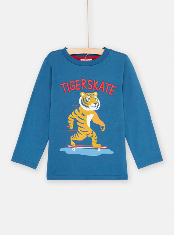 T-shirt bleu à motif tigre skateur garçon SOFORTEE4 / 23W902K2TMLC226