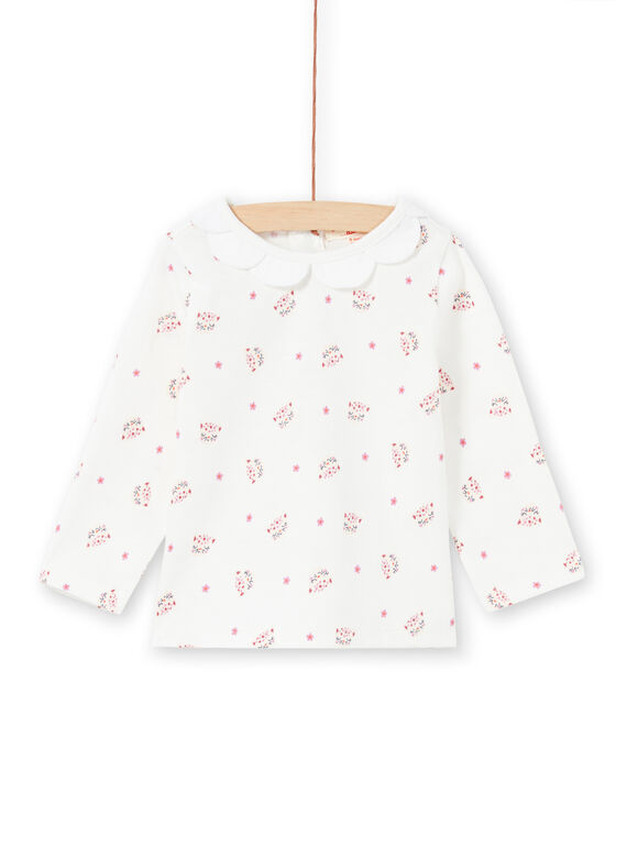 T-shirt manches longues écru à imprimé têtes de léopard et fleurs bébé fille MIPABRA / 21WG09H2BRA001