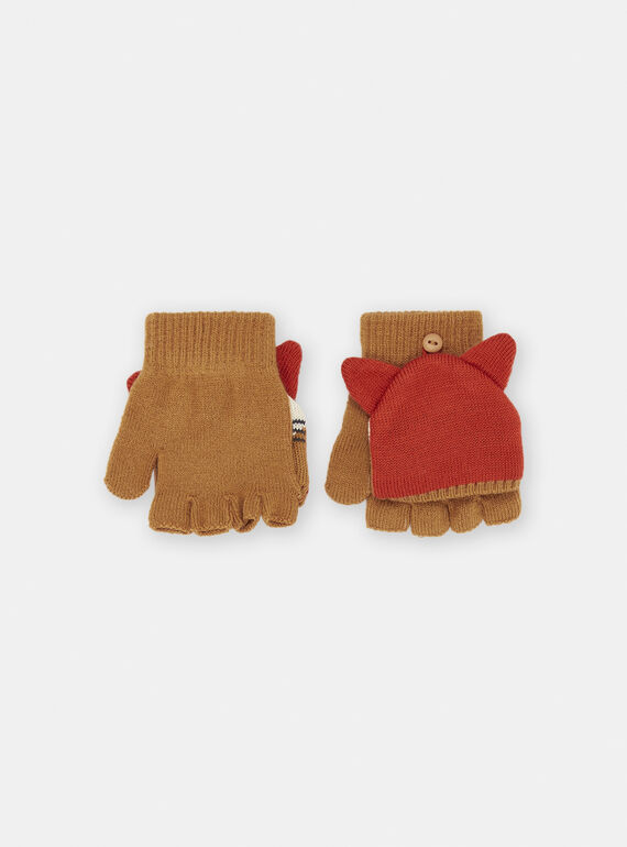 Mitaines-moufles canelle et rouge à animation renard SYOGROGAN2 / 23WI0291GAN809