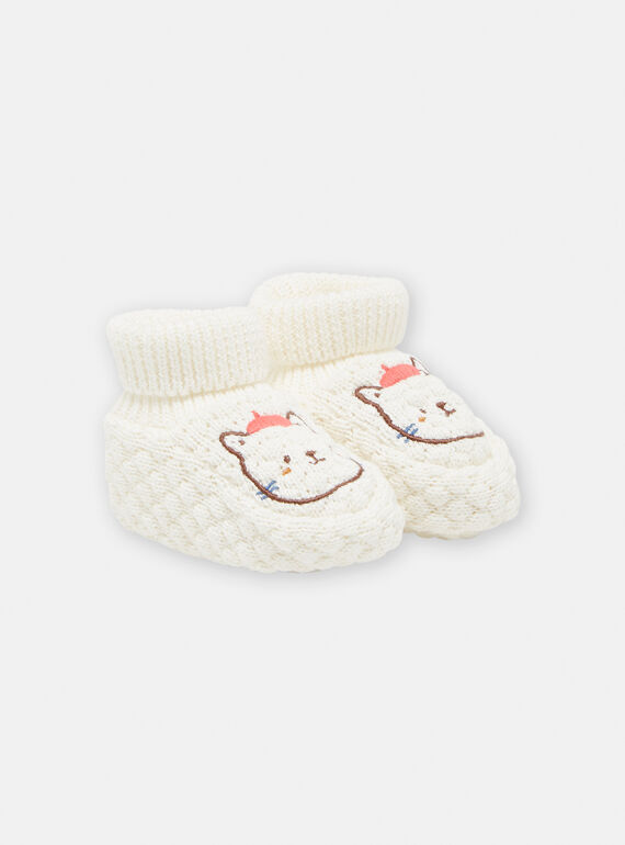 Chaussons de naissance en tricot motif chat TOU1CHOS / 24SF42H1CHPA001