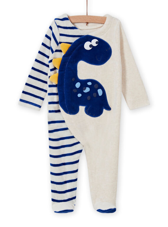 Grenouillère écru chiné motif dinosaure bébé garçon MEGAGRENOS / 21WH1485GRE006