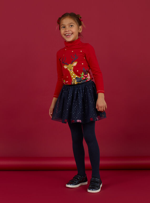 Jupe en tulle bleu marine pompons enfant fille MANOJUP2 / 21W901Q1JUP070