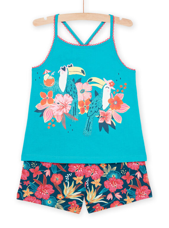 Pyjama turquoise à motifs toucans et imprimé fleuri REFAPYJTOU / 23SH11H2PYJ202