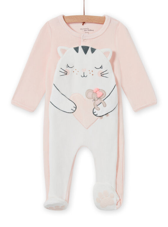Grenouillère rose pâle motif chat bébé fille MEFIGRECHA / 21WH1382GRE301