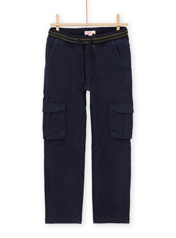 Pantalon uni en toile bleu marine POJOPAMAT1 / 22W902B6PAN705