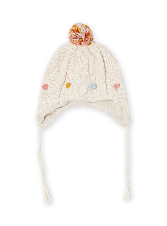Bonnet en maille écru à pompons colorés bébé fille MYISAUBON2 / 21WI0953BONA010