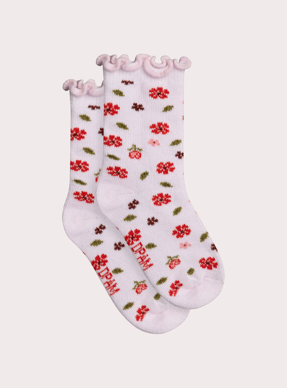 Chaussettes roses à fleurs pour bébé fille XYIJASOCK / 25WI09E1SOQD326