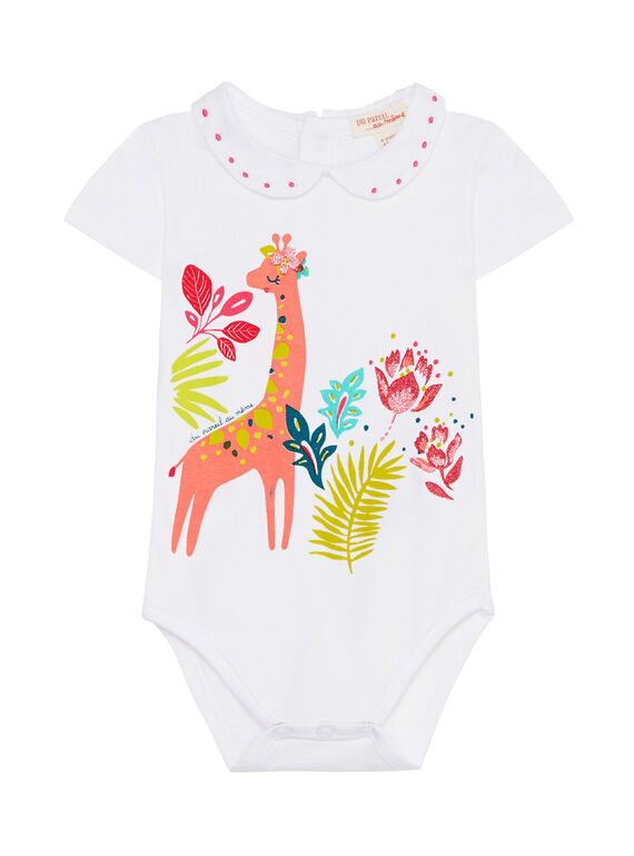 Body blanc avec col en voile bébé fille JIBOBODY / 20SG09H1BOD000