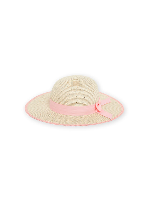 Chapeau de paille à ruban rose enfant fille NYAPACHAP / 22SI0121CHA009