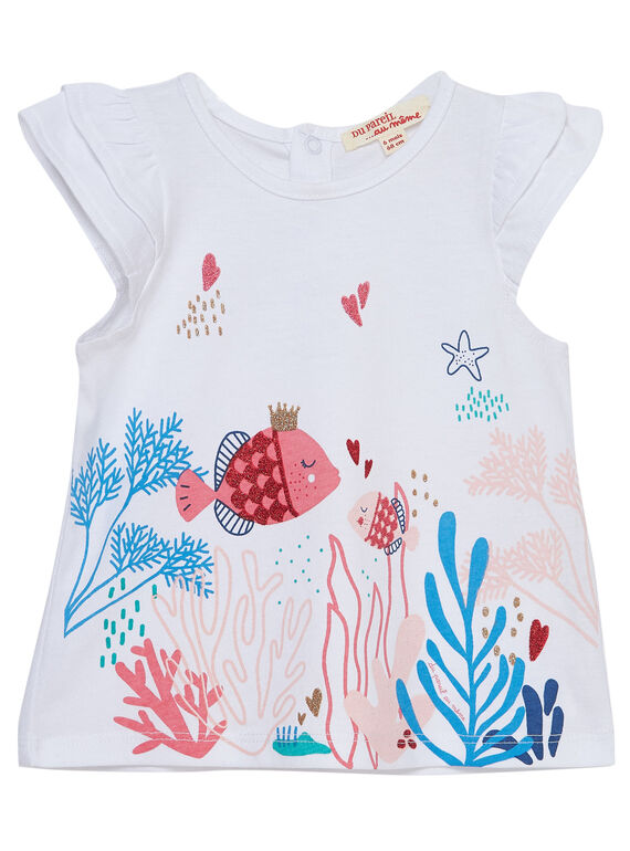Tee shirt manches courtes volantées ecru layette fille JICEATI / 20SG09N1TMC000
