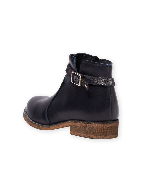 Boots bleu marine en cuir enfant fille MABOOTREP / 21XK3552D0D070