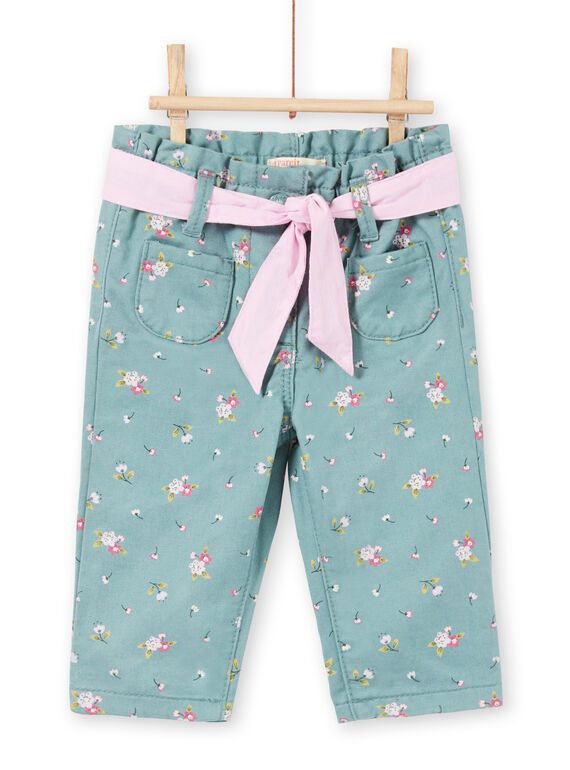Pantalon bleu clair à imprimé fleuri bébé fille MIKAPAN / 21WG09I1PAN612