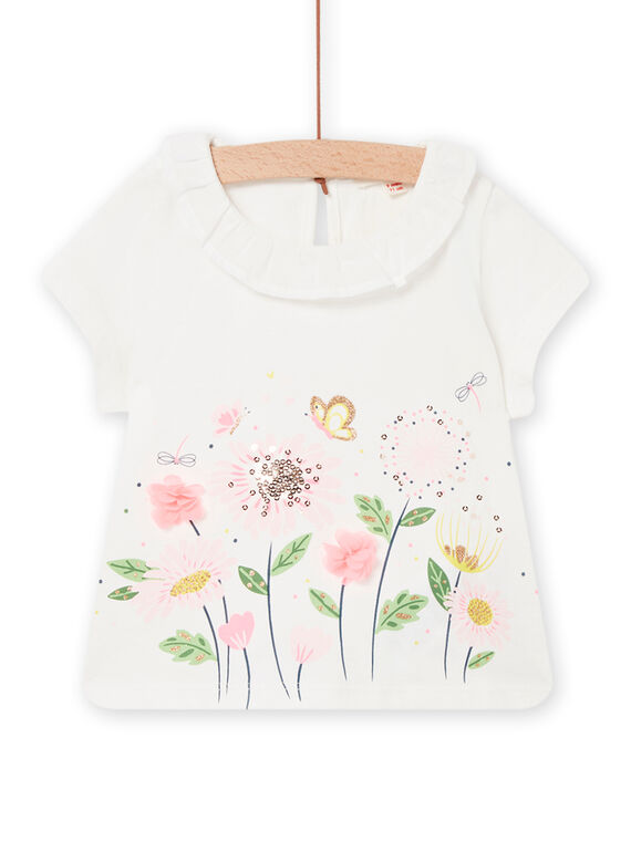 T-shirt animations fleurs col volanté  bébé fille NISOBRA / 22SG09Q1BRA001