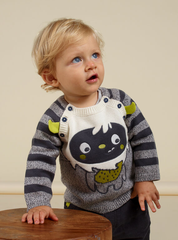 Pull gris chiné motif monstre naissance garçon MUHIPUL / 21WG10U1PUL943