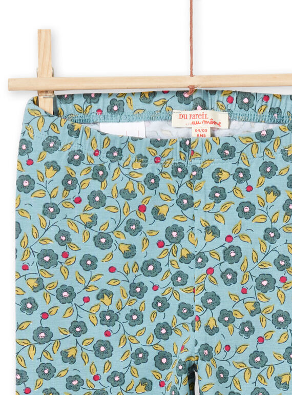 Legging bleu et kaki imprimé fleuri enfant fille MYAKALEG1 / 21WI01I1CAL612