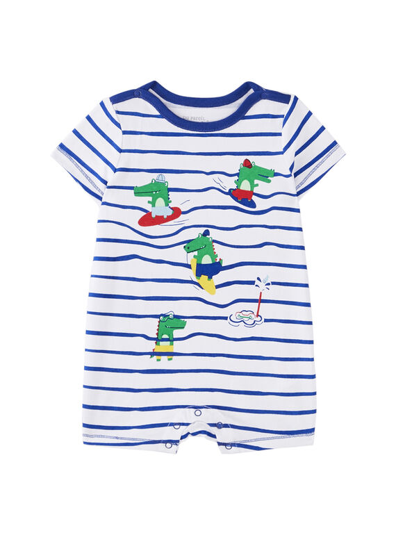 Grenouillère courte bébé garçon blanche et marine JEGAGRECRO / 20SH14U1GRE000