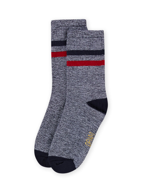 Chaussettes bleu nuit chiné à rayures enfant garçon LYOHACHO2 / 21SI02X2SOQ705
