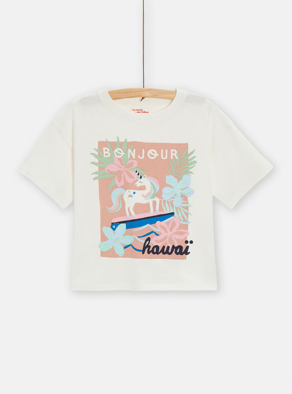 T-shirt écru animation licorne paillette pour fille TAJOTI6 / 24S901C1TMC001