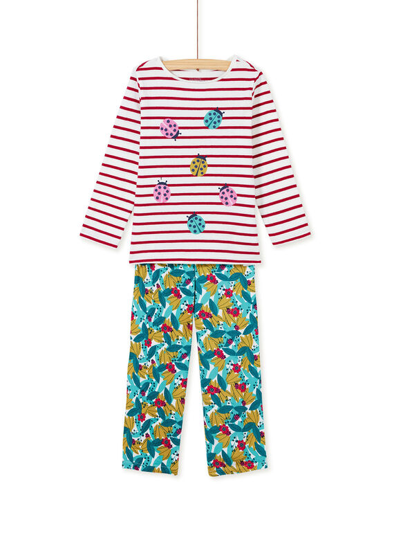 Pyjama enfant fille rayé et imprimé fleuri KEFAPYJNEL / 20WH11I2PYJ001