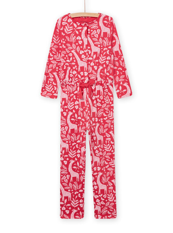 Combinaison de nuit rose à imprimé feuillage et girafe enfant fille NEFACOMBGIR / 22SH11G1D4FD318