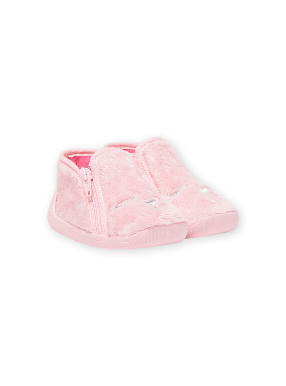 Chaussons rose clair en fausse fourrure motifs chat bébé fille MIPANTFUR / 21XK3722D0A321