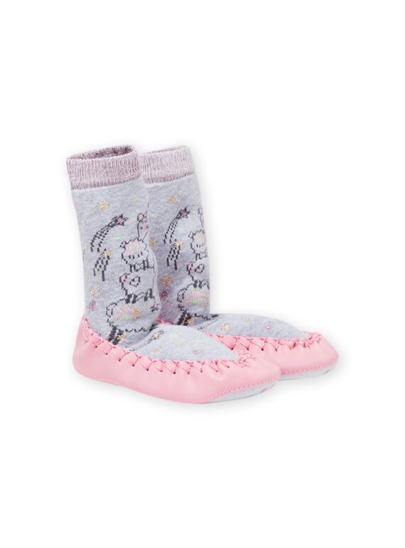 Pantoufles hautes gris chiné motif lama bébé fille MICHO7LAMA / 21XK3721D08943