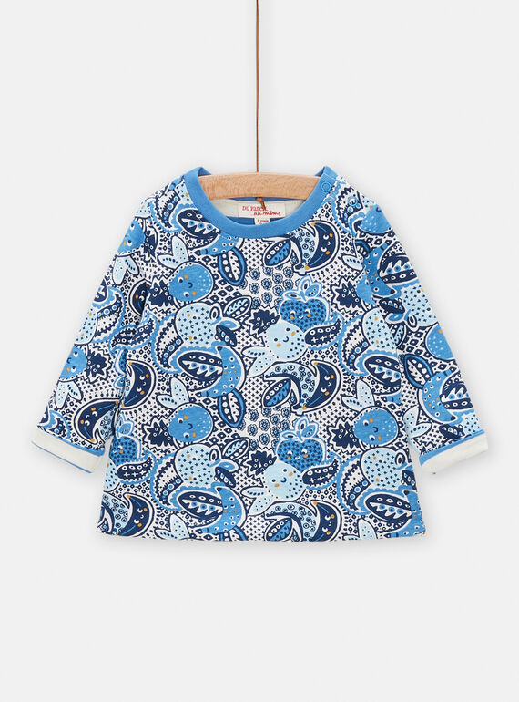 T-shirt à fond bleu réversible pour bébé garçon TUDETEE2 / 24SG10J3TMLC221