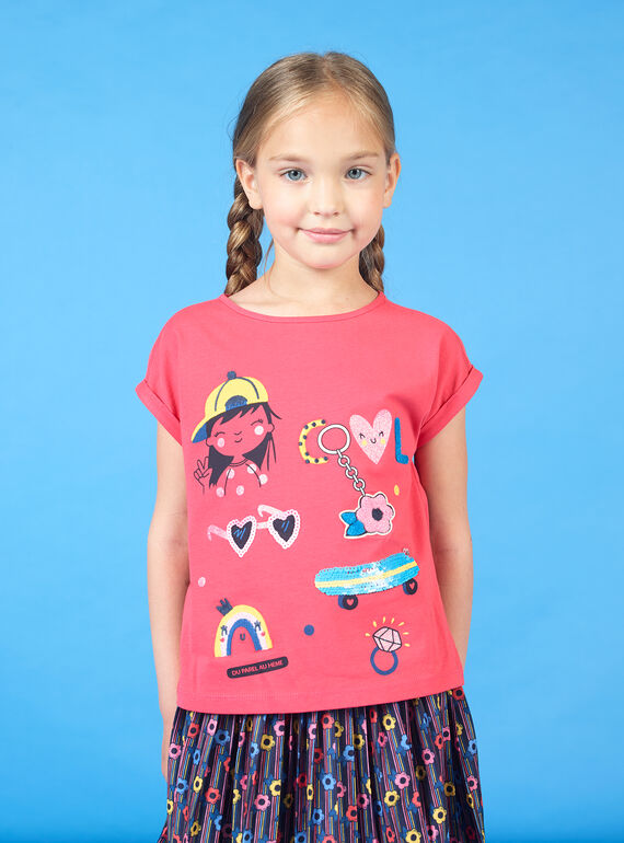 T-shirt manches courtes rouge enfant fille LAHATI1 / 21S901X1TMCF506