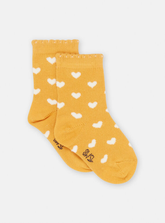 Chaussettes jaunes à imprimé coeur bébé fille SYIJOSOQ1 / 23WI09M2SOQB101