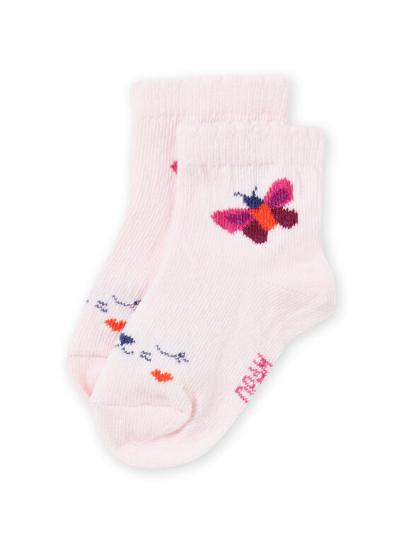 Chaussettes rose nude motif papillon bébé fille MYIPASOQ / 21WI09H1SOQD319