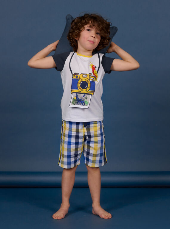 Pyjama blanc, bleu et jaune enfant garçon NEGOPYCPOP / 22SH12H5PYJ000