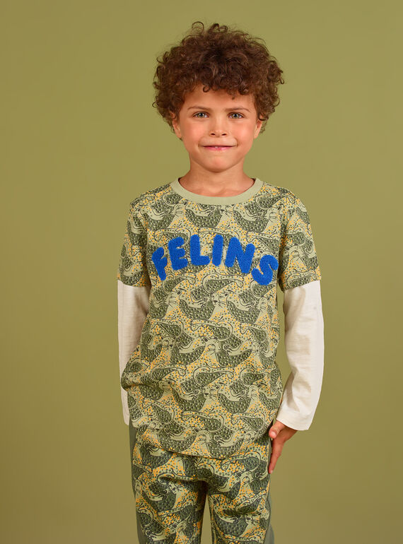 T-shirt kaki et bleu imprimé léopard enfant garçon MOKATEE3 / 21W902I2TML612