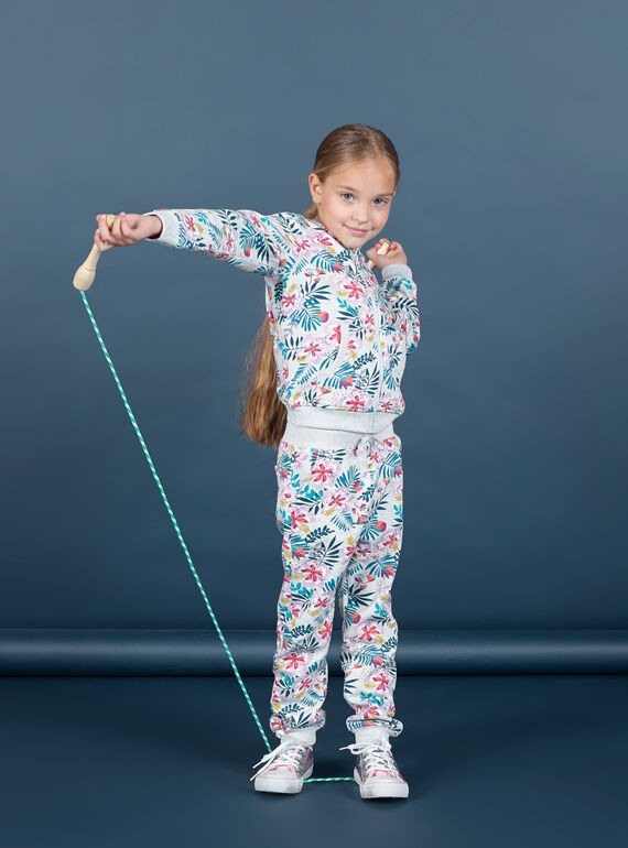 Jogging gris chiné et rose imprimé feuillage enfant fille MAJOBAJOG1 / 21W90112JGB943