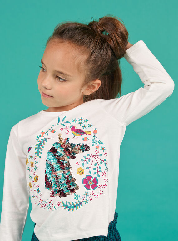 T-shirt manches longues à motif licorne en sequins réversibles enfant fille MATUTEE2 / 21W901K4TML001