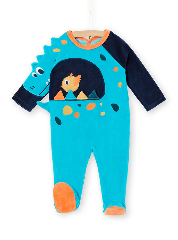 Grenouillère layette garçon en velours motif dinosaure LEFUGREDIN / 21SH1413GREC230