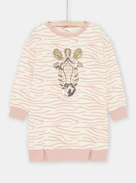 Robe sweat écru et rose fille SAKYOROB3 / 23W901I4ROB003