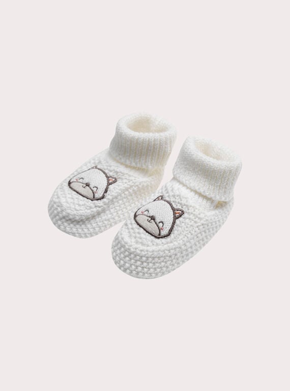 Chaussons naissance en tricot blanc XOU1CHOS / 25WF4251CHP000