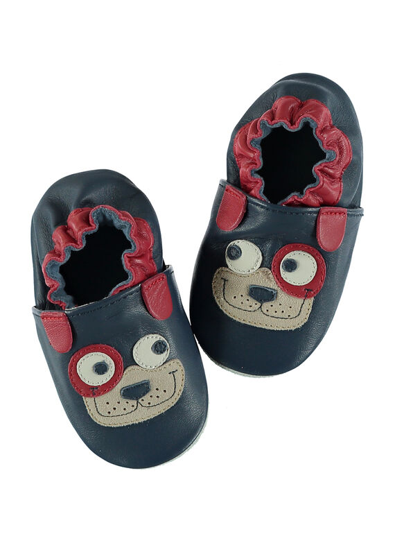 Chausson cuir souple marine chien bébé garçon  GNGCHIEN / 19WK38Z2D3S070