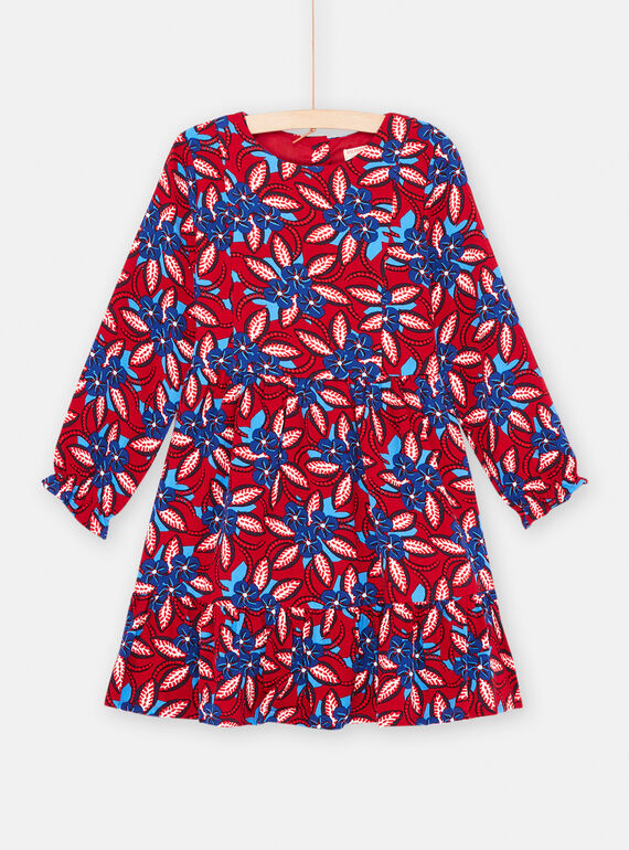 Robe à fond carmin et imprimé fleuri fille SAFOROB1 / 23W901K2ROBF504