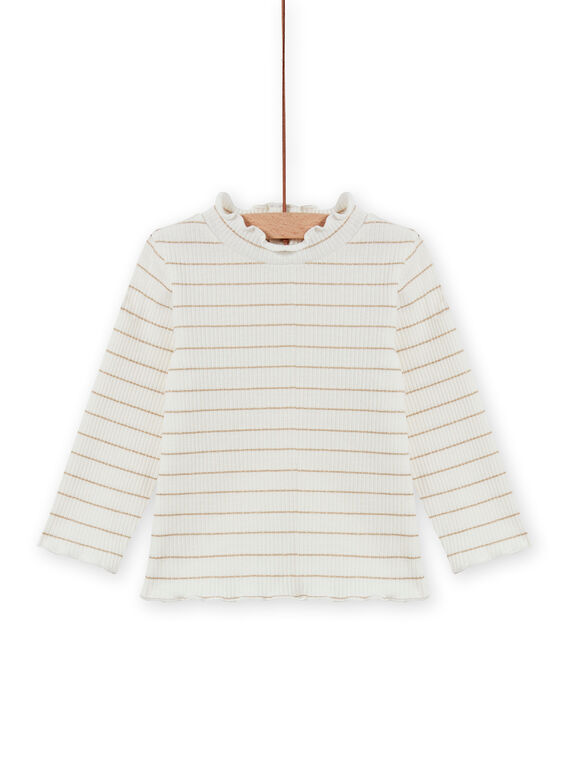 Sous-pull écru côtelé à rayures dorées bébé fille MIJOSOUPRIB1 / 21WG09N1SPL001