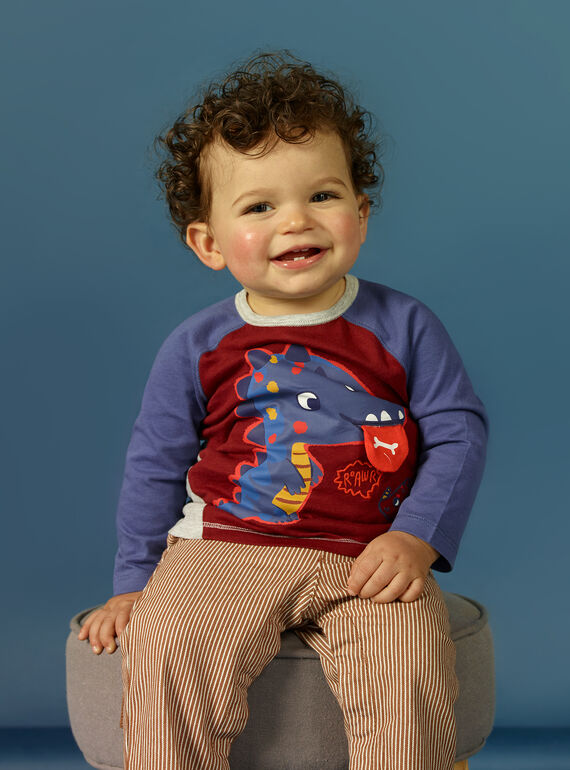 T-shirt bleu, bordeaux et gris chiné bébé garçon MUPATEE1 / 21WG10H1TML719