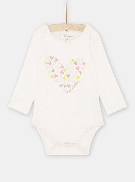 Body écru et rose pâle à motifs cœurs bébé fille SEFIBODLOV / 23WH1365BDL001