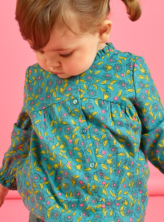 Blouse manches longues à imprimé fleuri et rayures bébé fille MIKACHEM / 21WG09I1BLU612