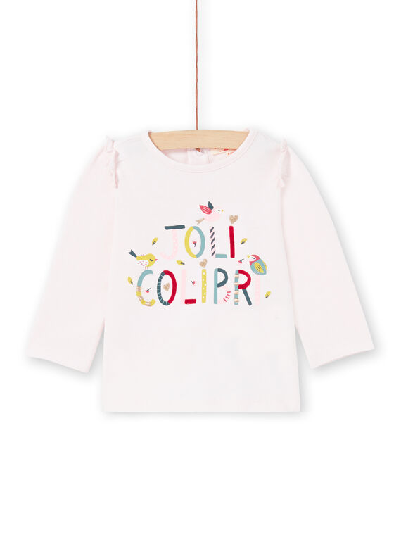 T-shirt manches longues rose à lettrage Joli Colibri bébé fille MIKATEE / 21WG09I1TML632