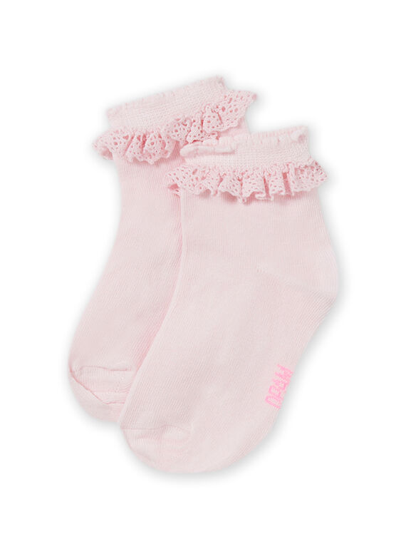 Chaussettes rose pâle détail dentelle enfant fille MYAESCHOD3 / 21WI01E5SOQ307